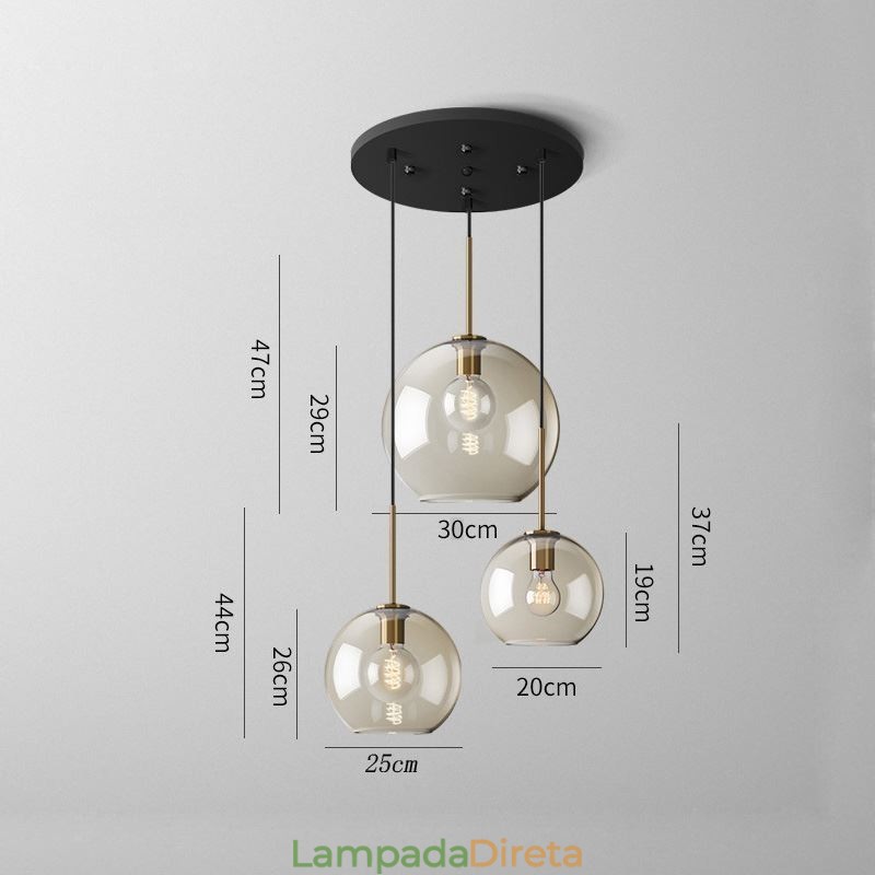 Luminária pendente de vidro com 3 luzes, luminária suspensa clássica para café