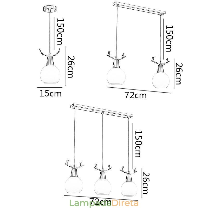 Luminária pendente de cobre simples e moderna com chifres