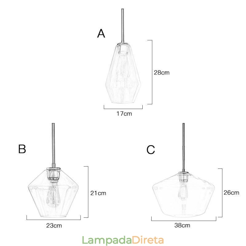 Luminária pendente de vidro simples e moderna