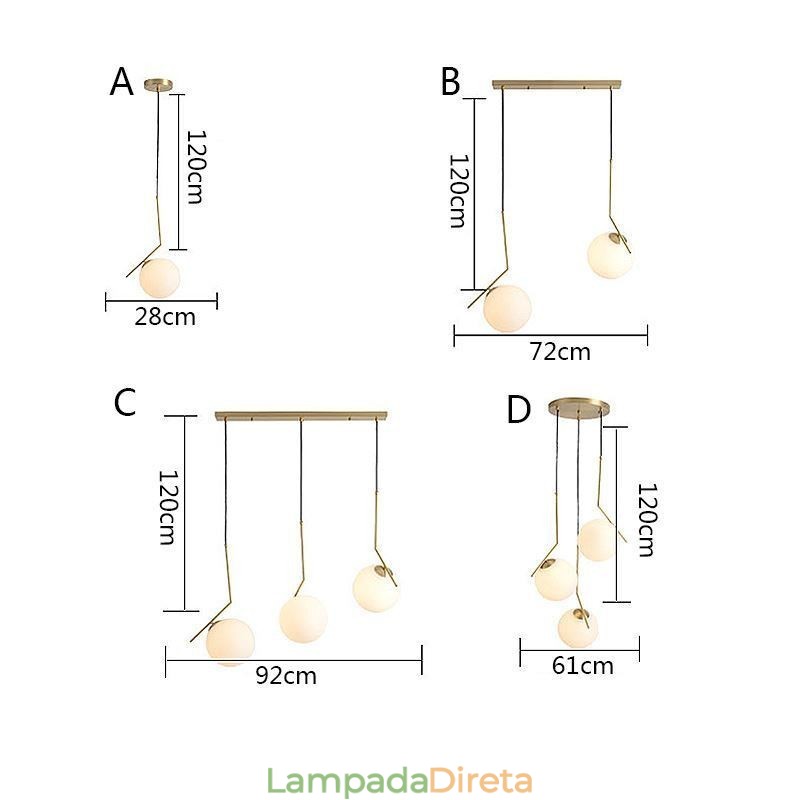 Luminária de ilha com esfera de vidro