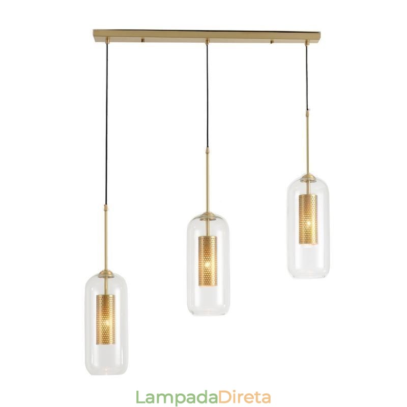 Luminária pendente nórdica de vidro transparente Luminária pendente exclusiva de latão oco interno