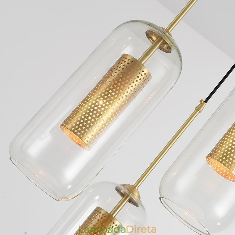Luminária pendente nórdica de vidro transparente Luminária pendente exclusiva de latão oco interno