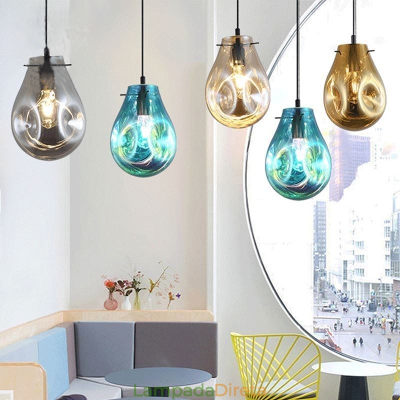 Luminária pendente colorida em vidro com bolhas de sabão, luminária de teto em ilha