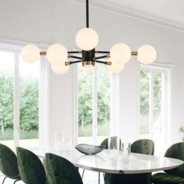 Luminária pendente de vidro nórdico, luminária redonda branca leitosa, iluminação de lustre