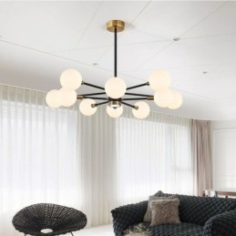 Luminária pendente de vidro nórdico, luminária redonda branca leitosa, iluminação de lustre