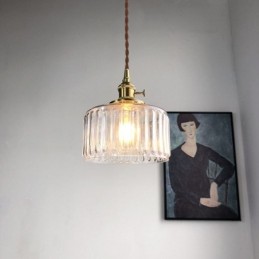 Luminária pendente de vidro transparente com nervuras e interruptor giratório