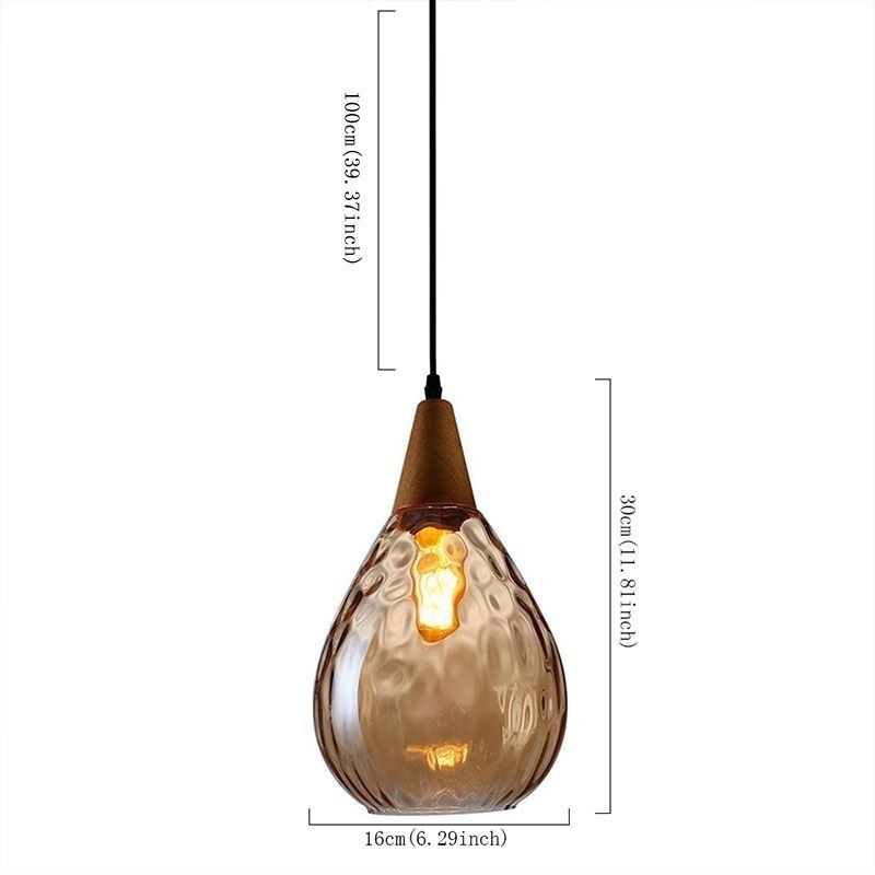 Luminária pendente em forma de lágrima com abajur de vidro