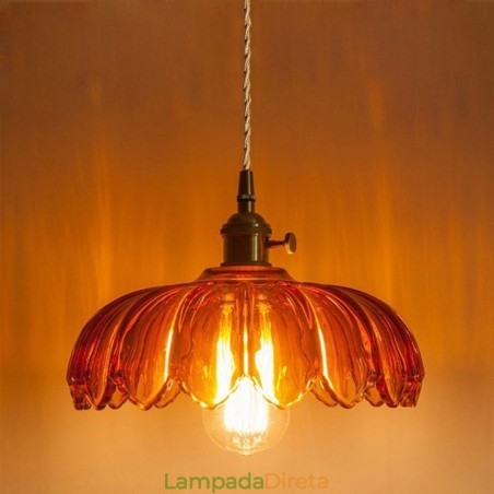 Luminária pendente de vidro retrô moderna com abajur de flores e interruptor giratório Luminária pendente de vidro retrô moderna com abajur de flores e interruptor giratório