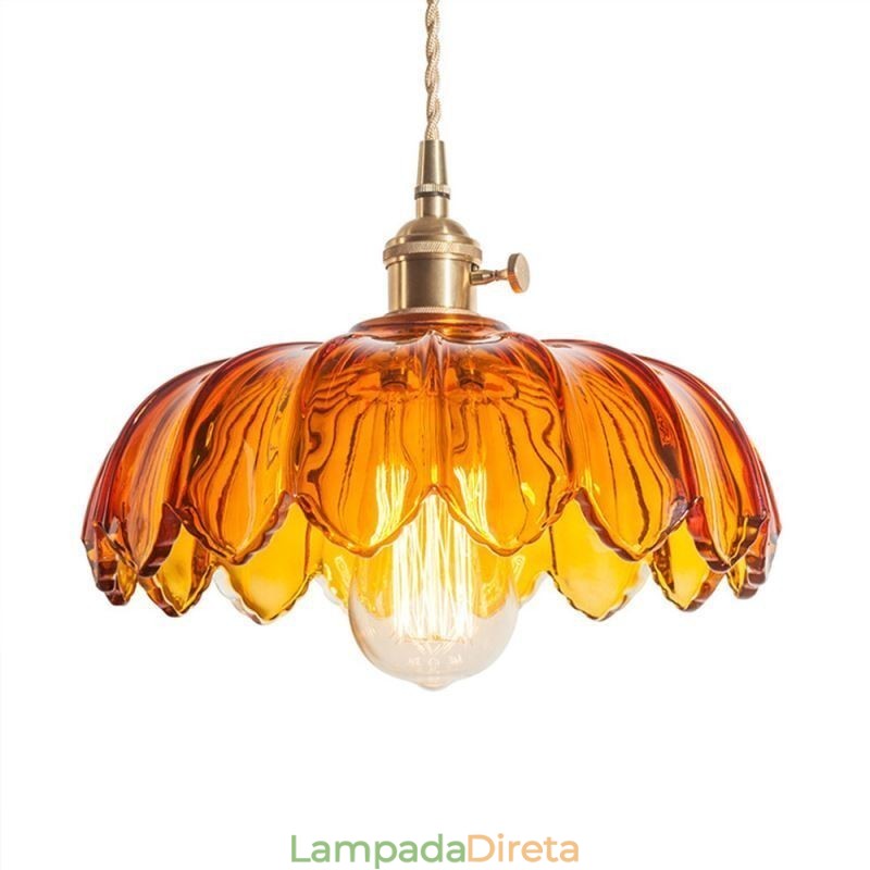 Luminária pendente de vidro retrô moderna com abajur de flores e interruptor giratório