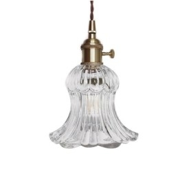 Luminária pendente de vidro transparente com nervuras em forma de flor com interruptor giratório
