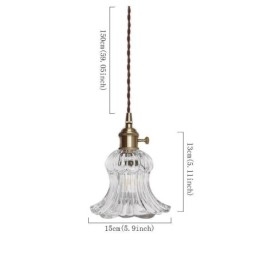 Luminária pendente de vidro transparente com nervuras em forma de flor com interruptor giratório