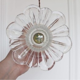 Luminária pendente de vidro transparente com nervuras em forma de flor com interruptor giratório