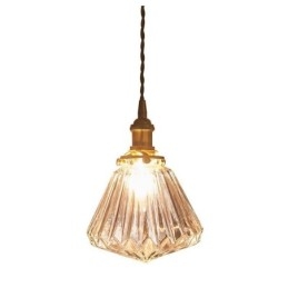 Luminária pendente de vidro com nervuras em diamante transparente