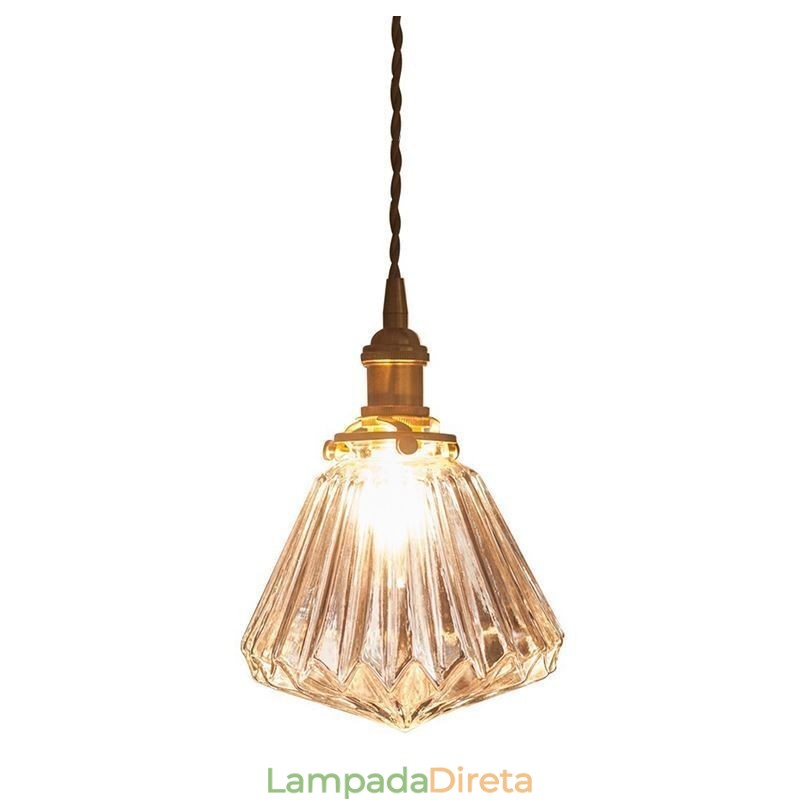 Luminária pendente de vidro com nervuras em diamante transparente