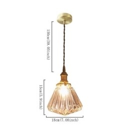 Luminária pendente de vidro com nervuras em diamante transparente