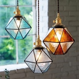 Luminária pendente geométrica de vidro colorido estilo fazenda
