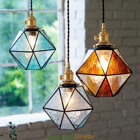 Luminária pendente geométrica de vidro colorido estilo fazenda Luminária pendente geométrica de vidro colorido estilo fazenda