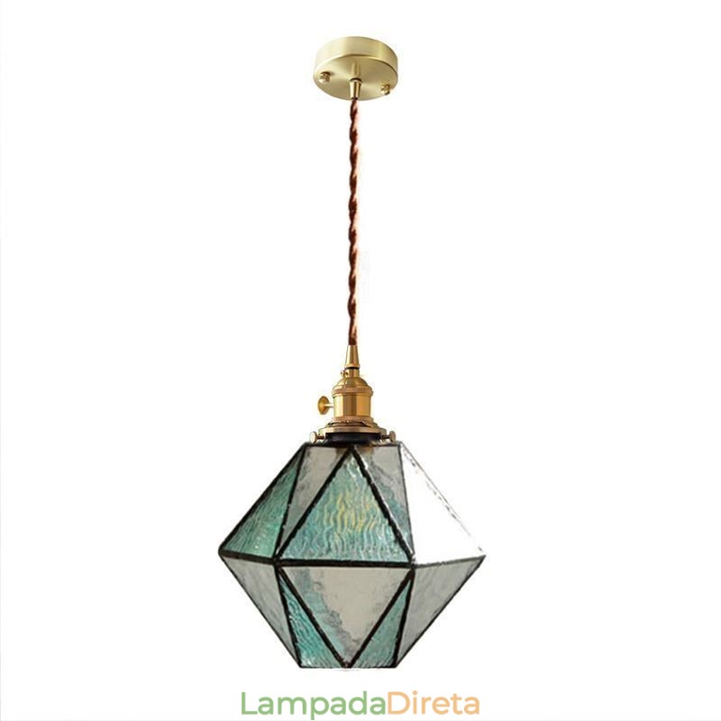 Luminária pendente geométrica de vidro colorido estilo fazenda