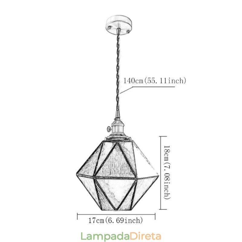 Luminária pendente geométrica de vidro colorido estilo fazenda