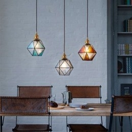 Luminária pendente geométrica de vidro colorido estilo fazenda
