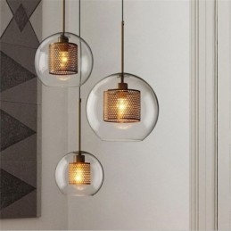 Luminária pendente nórdica de vidro para iluminação doméstica, luminária redonda em formato de bola, abajur de cabeceira