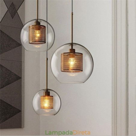 Luminária pendente nórdica de vidro para iluminação doméstica, luminária redonda em formato de bola, abajur de cabeceira Luminária pendente nórdica de vidro para iluminação doméstica, luminária redonda em formato de bola, abajur de cabeceira