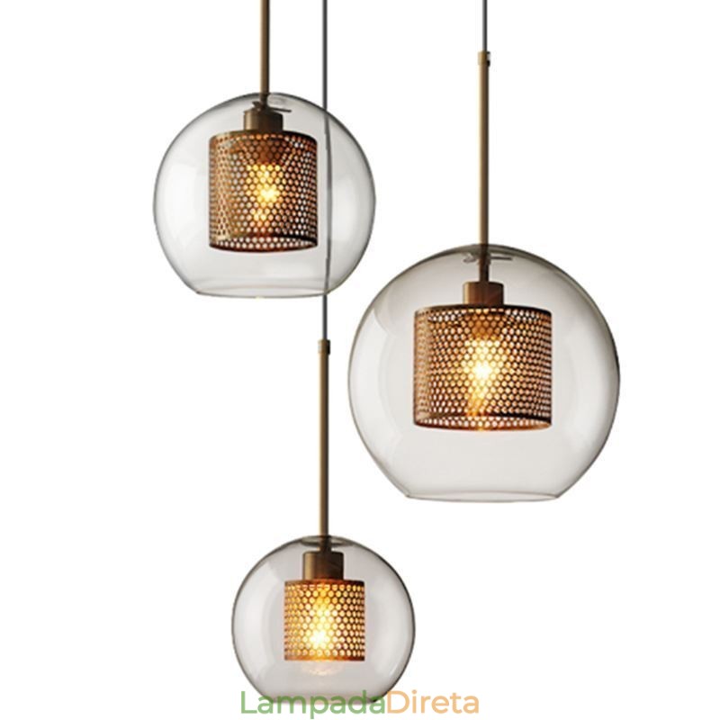 Luminária pendente nórdica de vidro para iluminação doméstica, luminária redonda em formato de bola, abajur de cabeceira