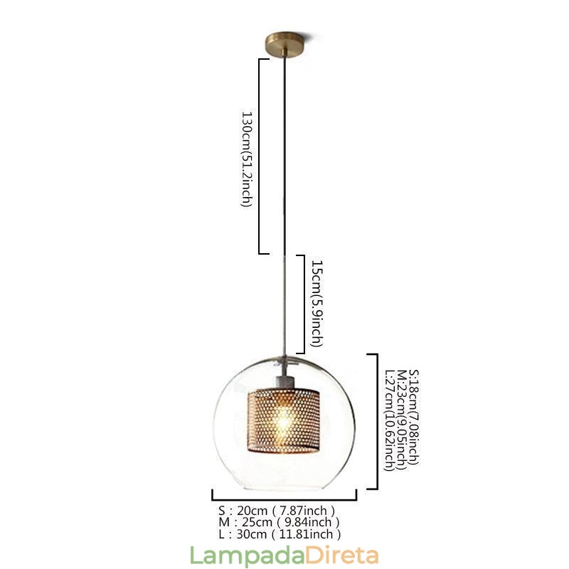 Luminária pendente nórdica de vidro para iluminação doméstica, luminária redonda em formato de bola, abajur de cabeceira