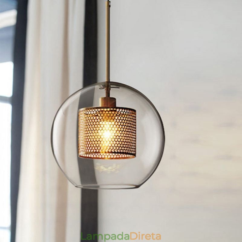 Luminária pendente nórdica de vidro para iluminação doméstica, luminária redonda em formato de bola, abajur de cabeceira