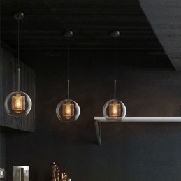 Luminária pendente nórdica de vidro para iluminação doméstica, luminária redonda em formato de bola, abajur de cabeceira