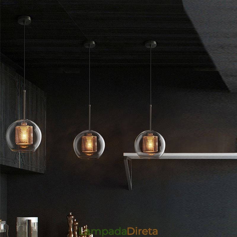 Luminária pendente nórdica de vidro para iluminação doméstica, luminária redonda em formato de bola, abajur de cabeceira