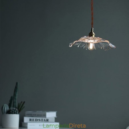 Luminária pendente de vidro transparente com nervuras de folha de lótus Lâmpada Homestay Luminária pendente de vidro transparente com nervuras de folha de lótus Lâmpada Homestay