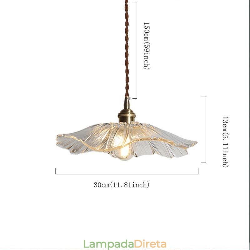 Luminária pendente de vidro transparente com nervuras de folha de lótus Lâmpada Homestay