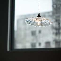 Luminária pendente de vidro transparente com nervuras de folha de lótus Lâmpada Homestay