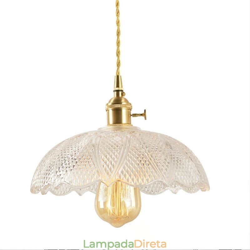 Grande luz de teto de vidro transparente com nervuras iluminação doméstica com interruptor giratório lâmpada luz de calor suave