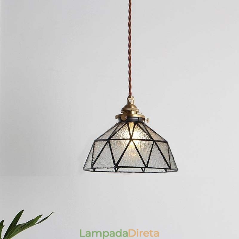Luminária pendente de vidro colorido geométrico