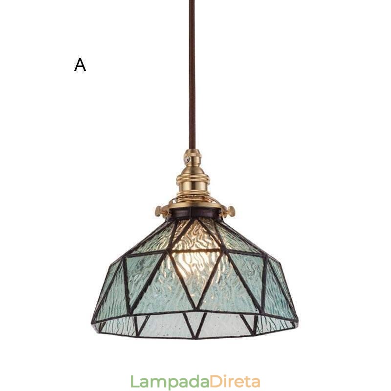 Luminária pendente de vidro colorido geométrico