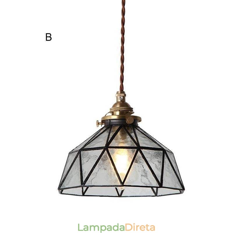 Luminária pendente de vidro colorido geométrico