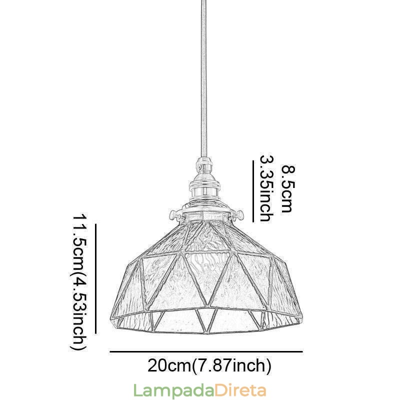 Luminária pendente de vidro colorido geométrico