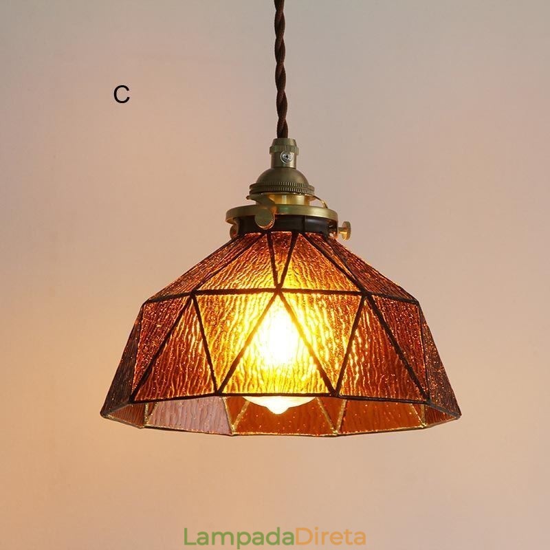 Luminária pendente de vidro colorido geométrico