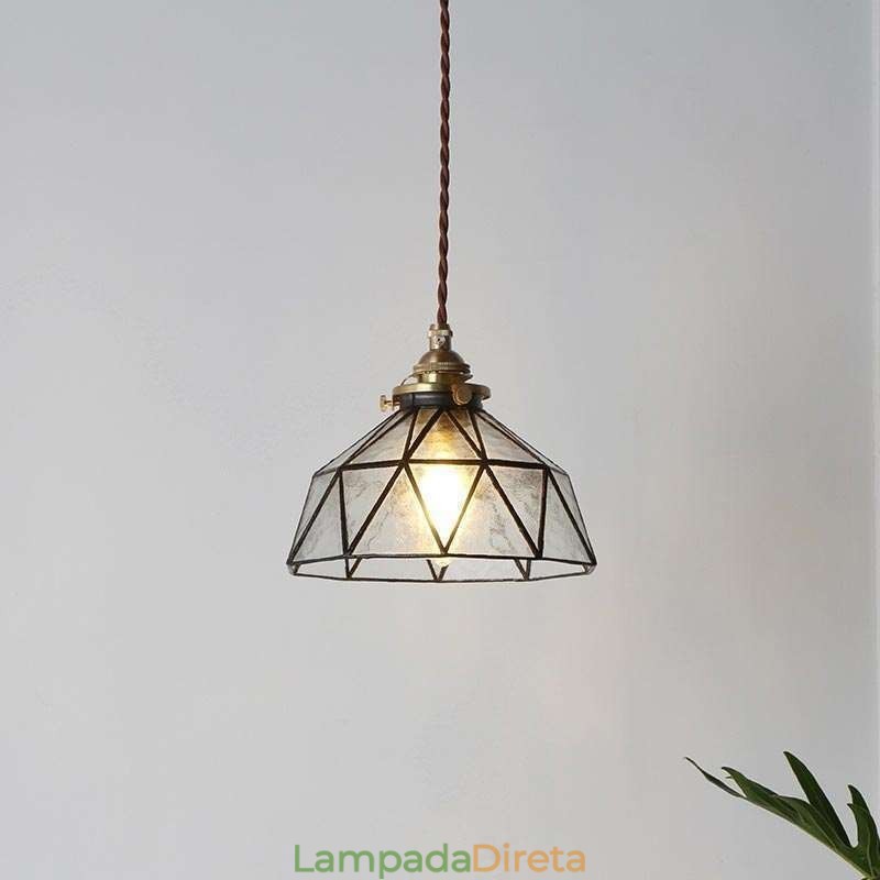 Luminária pendente de vidro colorido geométrico