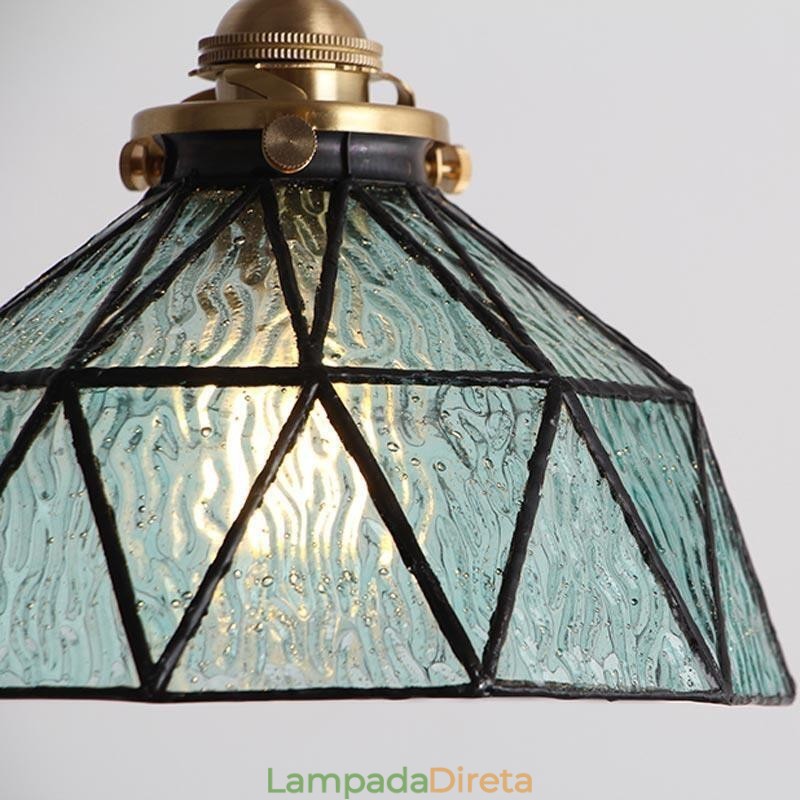 Luminária pendente de vidro colorido geométrico