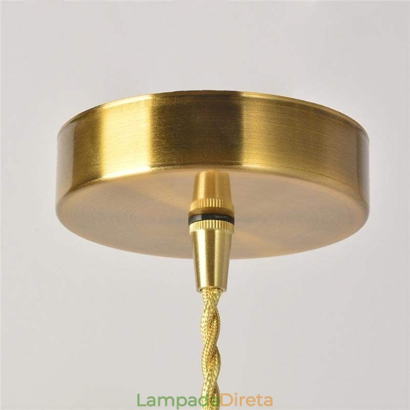 Luminária pendente de vidro com nervuras de latão, cone de abajur com interruptor giratório