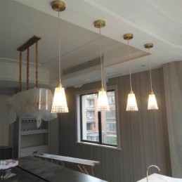Luminária pendente quadrada de vidro transparente com nervuras, luminária de latão com interruptor giratório