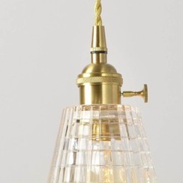 Luminária pendente quadrada de vidro transparente com nervuras, luminária de latão com interruptor giratório