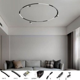 Luminária Circular Magnética de Trilho Rebaixada Holofote Decorativo 150cm