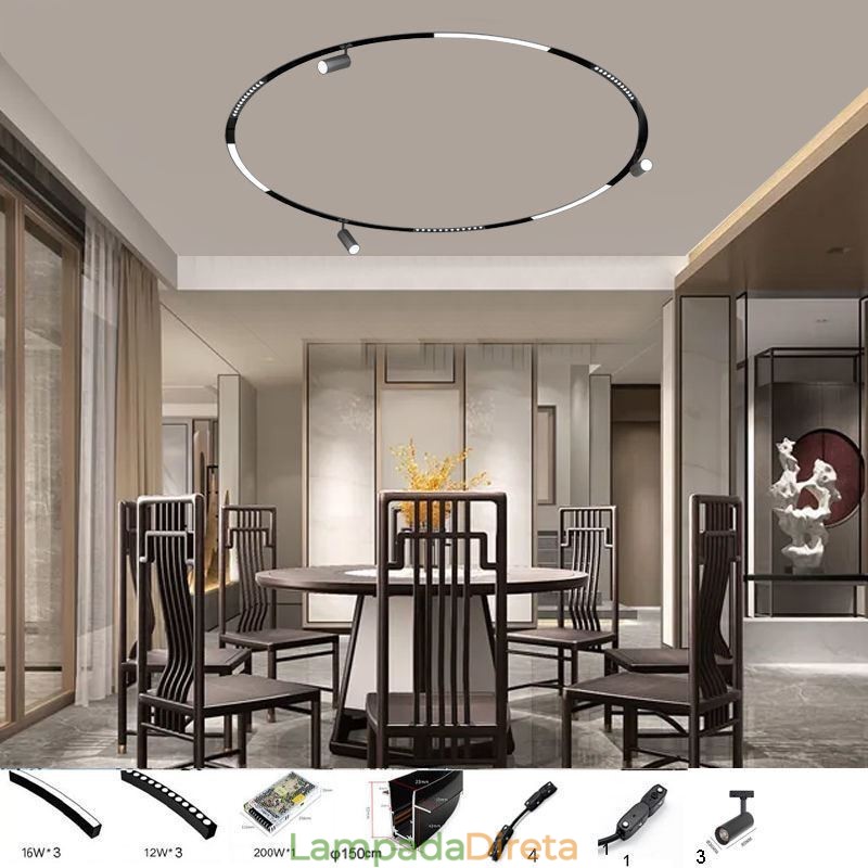 Luminária Circular Magnética de Trilho Rebaixada Holofote Decorativo 150cm