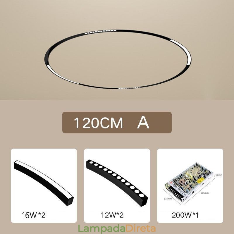Luminária de trilho circular magnética embutida, 120 cm