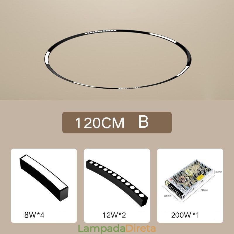 Luminária de trilho circular magnética embutida, 120 cm
