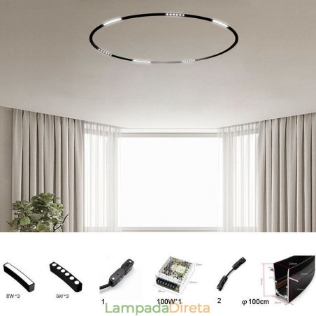 Luz de trilho circular holofote magnético embutido luz decorativa 100cm Luz de trilho circular holofote magnético embutido luz decorativa 100cm